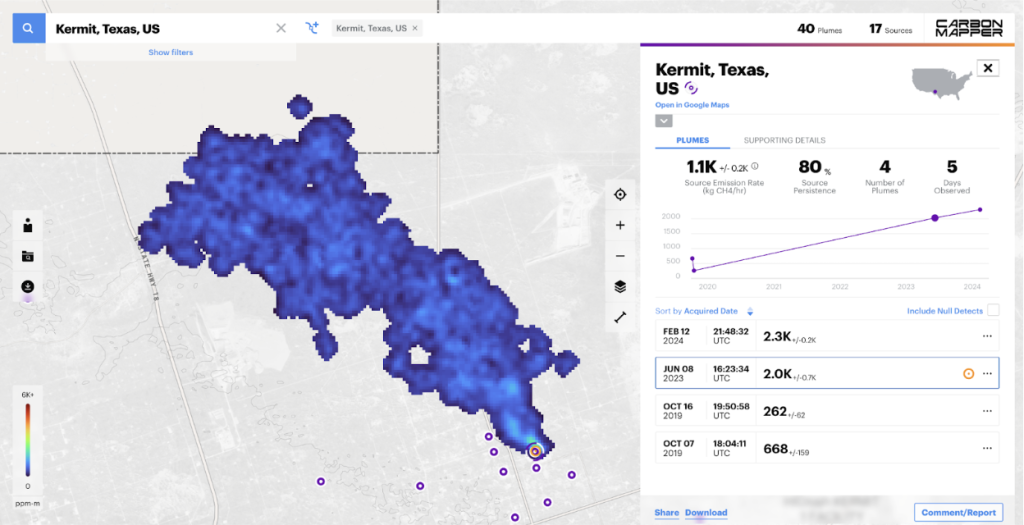 Carbon Mapper detected this methane plume that reached all the way into New Mexico