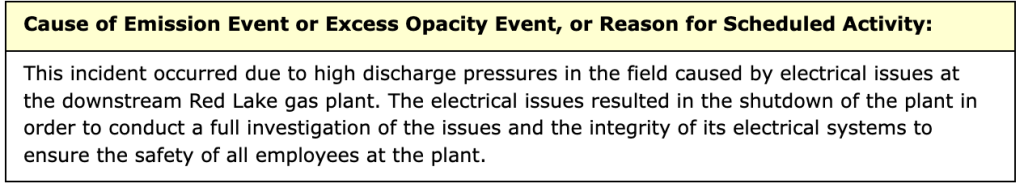 Image from report shows the plant was down due to electrical issues. 