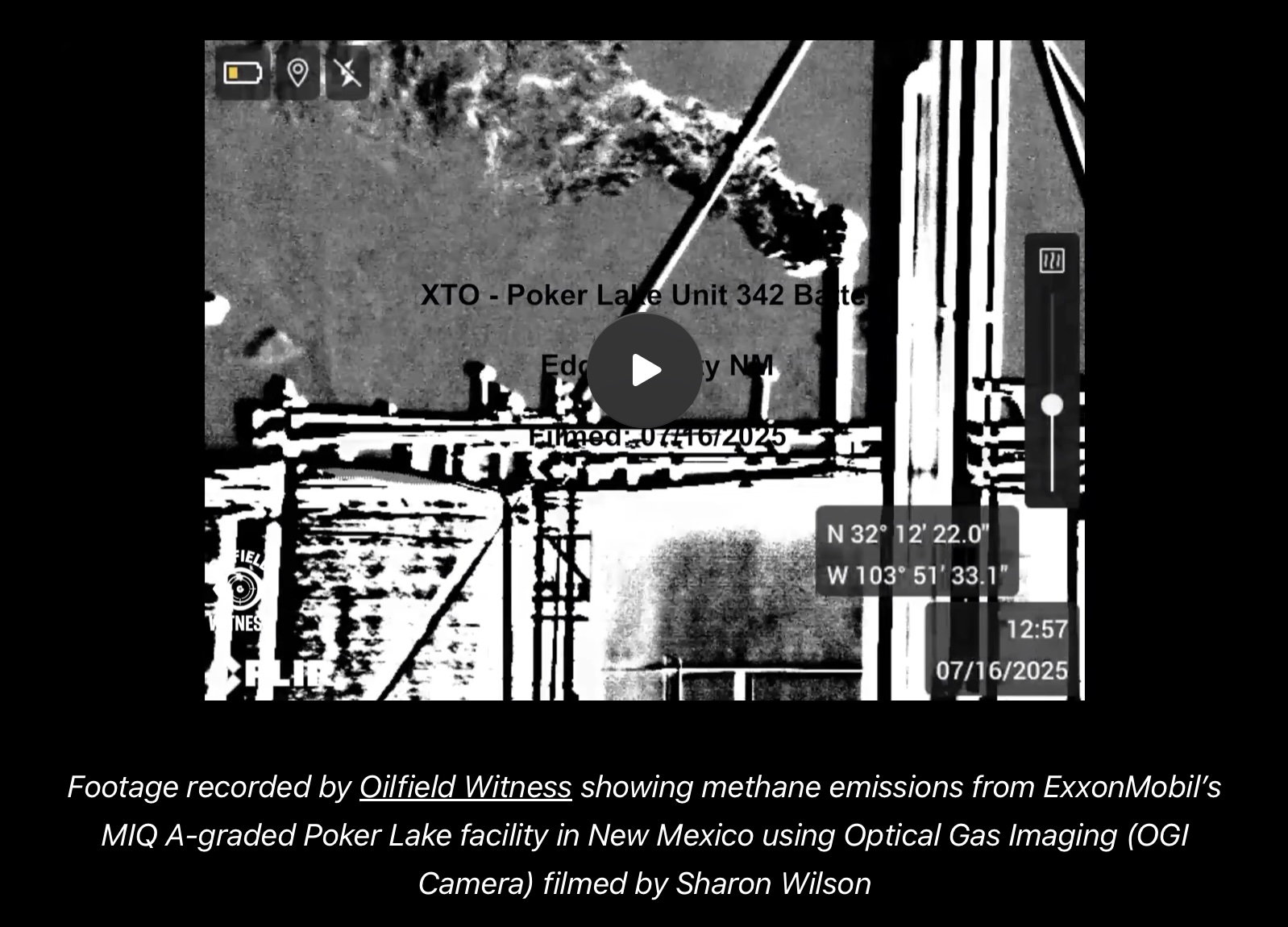 optical gas images of emissions from an Exxon Mobil facility. 