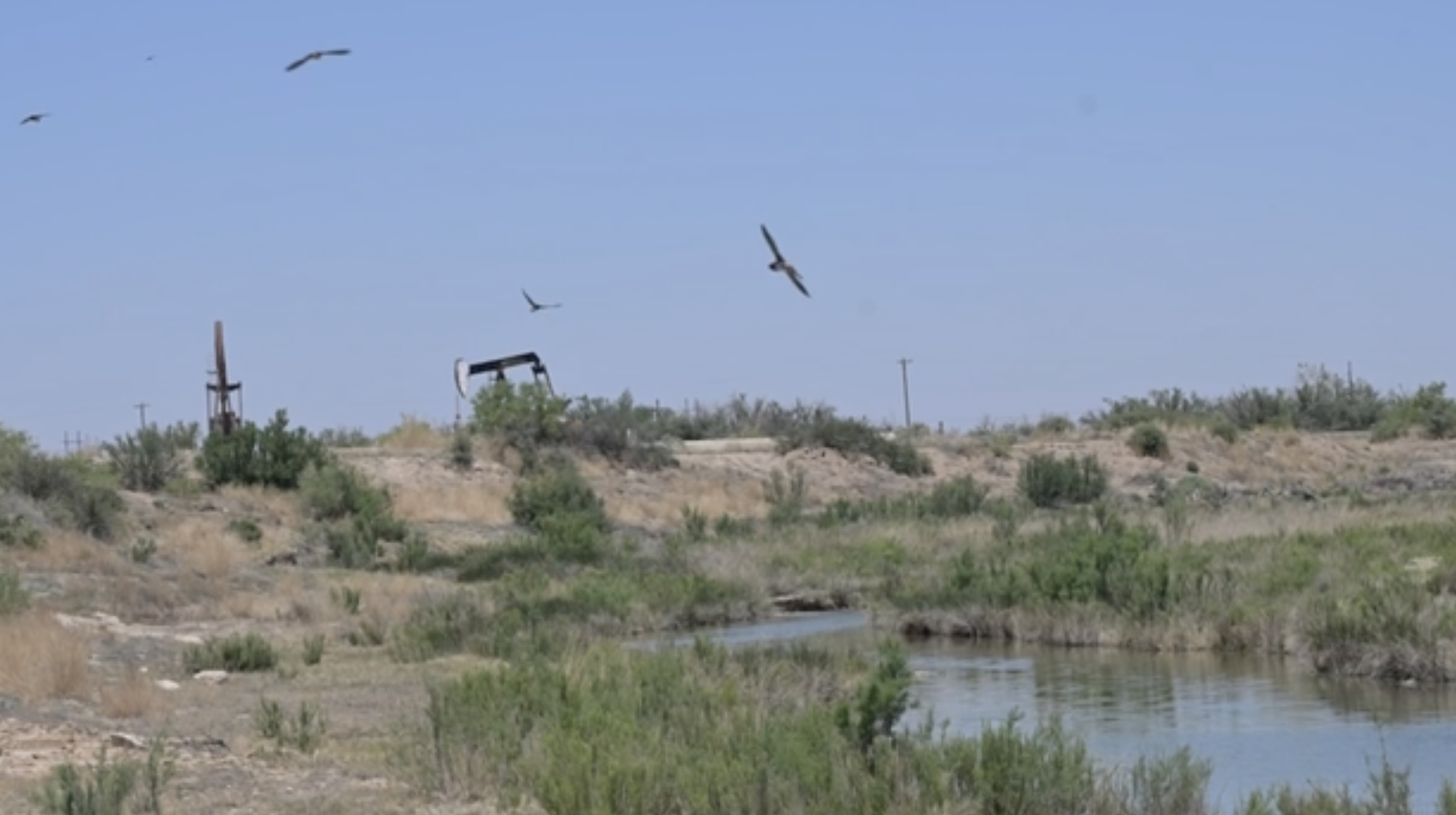 Oil production alongside the Pecos River in New Mexico